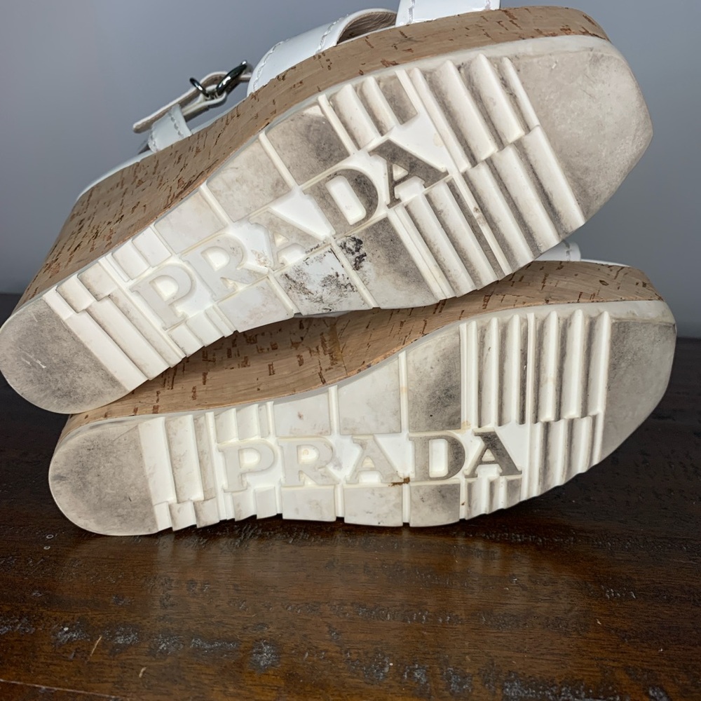 Prada White Wedge Sandals with Crisscross Straps Size 8.5 - Picture 10 of 10
